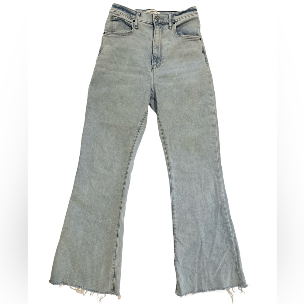 Abercrombie & Fitch Light Blue Frayed Hem Ultra High Rise Flare Jeans - Size 4L